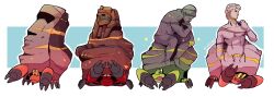 alternate_color animal_focus blue_background bust_(sculpture) claws crustacean crustle gen_5_pokemon highres moai nintendo no_humans pokemon pokemon_(creature) pyramid_(structure) sculpture shell simple_background sphinx_of_giza taplaos the_thinker two-tone_background white_background