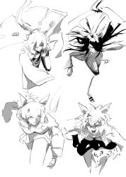 Rule 34 | 4girls, absurdres, agnes tachyon (umamusume), ahoge, animal ears, chemical structure, closed mouth, coat, dantsu flame (umamusume), earrings, furrowed brow, greyscale, hair between eyes, hair ornament, hair over one eye, hairclip, highres, horse ears, horse girl, horse tail, jewelry, jungle pocket (umamusume), kantai collection, long hair, long sleeves, manhattan cafe (umamusume), medium hair, monochrome, multicolored hair, multiple girls, ringring (artist), single earring, sleeves past fingers, sleeves past wrists, smile, tail, test tube, very long hair