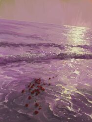 beach day flower highres horizon no_humans ocean original purple_theme red_flower red_rose rose scenery shadow shallow_water shore slow_d water waves