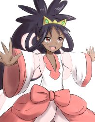 1girl ahoge big_hair black_hair child dark-skinned_female dark_skin determined dress female_focus flat_chest iris_(pokemon) long_dress long_hair long_sleeves looking_at_viewer looking_to_the_side low-tied_long_hair neck nintendo official_alternate_costume official_alternate_hairstyle open_clothes open_hand open_mouth open_skirt outstretched_arms pink_dress pokemon pokemon_bw2 ponytail red_eyes sidelocks_tied_back simple_background skirt standing tiara v-neck v-shaped_eyebrows very_long_hair white_background wide_sleeves