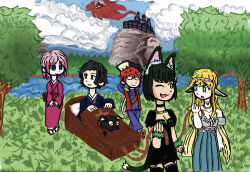 annette_(isekai_shikkaku) chibi dazai_osamu_(isekai_shikkaku) fan_poster isekai_shikkaku melos_(isekai_shikkaku) nir_(isekai_shikkaku) photoshop_(medium) photoshop_(program) sacchan_(isekai_shikkaku) tama_(isekai_shikkaku) waldelia_(isekai_shikkaku)