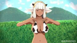 1girl 3d animal_ears animal_print animated ash_(fire_emblem) bikini bouncing_breasts breasts breasts_out cow_ears cow_girl cow_print cow_print_bikini dark-skinned_female dark_skin fire_emblem fire_emblem_heroes highres horns nintendo nipples outdoors overused23 print_bikini solo swimsuit tagme video wardrobe_malfunction white_hair yellow_eyes