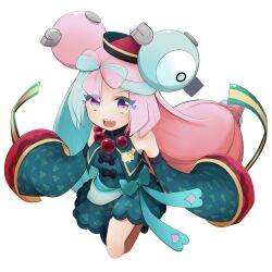 Rule 34 | 1girl, highres, iono (fall 2024) (pokemon), iono (pokemon), jiangshi costume, multicolored hair, nintendo, official alternate costume, pink eyes, pokemon, pokemon masters ex, poyoxis, simple background, solo, two-tone hair, white background