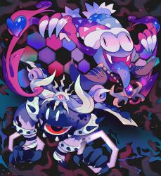 akadako claws colored_skin colored_tongue crown fangs hat heart highres horns jester_cap kirby&#039;s_return_to_dream_land kirby_(series) kirby_super_star_ultra magolor magolor_soul marx_(kirby) marx_soul master_crown nintendo no_humans purple_footwear purple_skin purple_tongue rayman_limbs solid_oval_eyes tongue tongue_out wings