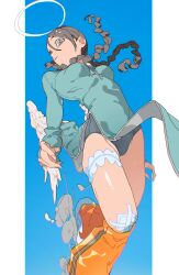 1girl absurdres angel angel_wings braid brown_hair commentary feathered_wings feathers halo highres himuro_yukichiko long_hair original pillarboxed solo twin_braids white_feathers white_halo wings