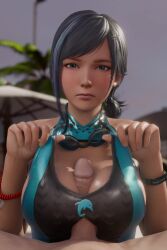 1boy 1girl 3d animated black_hair blue_eyes blue_hair clothed_female_nude_male clothed_paizuri dead_or_alive dead_or_alive_xtreme dead_or_alive_xtreme_venus_vacation highres lazyprocrastinator looking_at_viewer looping_animation multicolored_hair nude outdoors paizuri penis pov reika_(doa) streaked_hair swimming_goggles swimsuit tagme video