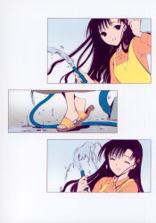 00s 2002 black_hair character_request chobits clamp comic feet highres long_hair official_art portrait postcard_(medium) silent_comic smile water