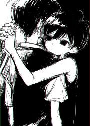 Rule 34 | 2boys, antenna hair, closed mouth, collared shirt, dual persona, expressionless, greyscale, griffon0416, highres, looking at another, male focus, monochrome, multiple boys, omori, omori (omori), shirt, short hair, short sleeves, sketch, sunny (omori), sweater vest, tank top
