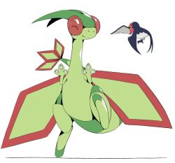 ^_^ claws closed_eyes flygon gen_3_pokemon hands_up happy nintendo no_humans open_mouth pokemon pokemon_(creature) pokemon_focus psaber97 smile taillow white_background