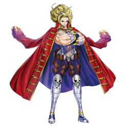 Rule 34 | 1girl, abs, absurdres, armor, belt, blonde hair, blue eyes, bracelet, breasts, chain, crossed arms, female focus, highres, jacket, jacket on shoulders, jewelry, large breasts, long hair, looking at viewer, majo taisen chronicle, mary read (majo taisen), muscular, muscular arms, muscular female, muscular legs, ornament, pirate, pirate costume, skull, solo