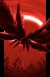 absurdres angel apocalypse choker commentary feathered_wings halo highres lobotomy_corporation multiple_wings no_humans project_moon red_theme seraph whitenight_(project_moon) wide-eyed wings yatsumeunagi