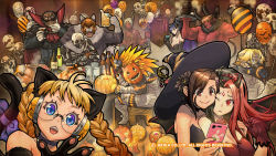 Rule 34 | allen snider, animal ears, area (arika), arika, artist request, balloon, bandages, black dress, blair dame, blonde hair, blue eyes, bottle, breasts, brown hair, candle, cat ears, cat tail, cellphone, cleavage, closed mouth, company name, cracker jack, cup, darun mister, doctrine dark, dog, dress, fake animal ears, fake tail, fighting ex layer, food, garuda (arika), glasses, gloves, halloween, halloween costume, hat, hayate (arika), highres, hokuto (arika), holding, holding cup, holding phone, horns, kairi (arika), kamite hayate, large breasts, long hair, looking at phone, looking at viewer, multiple boys, multiple girls, mummy costume, muscular, nanase (arika), official art, official wallpaper, open mouth, phone, pumpkin, sanane, shirase (arika), short hair, sitting, skullomania, smartphone, smile, tail, teeth, upper teeth only, witch hat
