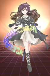 Rule 34 | 1girl, bad id, bad twitter id, blonde hair, dress, female focus, gradient background, gradient hair, hijiri byakuren, hokkai, jandare, long hair, makai (touhou), multicolored hair, outstretched arms, purple hair, smile, solo, sorcerer&#039;s sutra scroll, touhou, yellow eyes