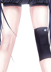 1girl absurdres bike_shorts black_shorts black_skirt blue_archive commentary feet_out_of_frame from_behind fujiwara_haru_(nekonote) highres knee_pads kneepits legs long_hair lower_body miniskirt plaid_clothes plaid_skirt pleated_skirt school_uniform serika_(blue_archive) shorts simple_background single_knee_pad skindentation skirt solo twintails very_long_hair white_background