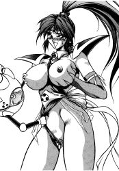 1990s_(style) ball_boy breasts choujin_gakuen_gowcaizer hishizaki_shaia_(gowcaizer) monochrome neo_geo ponytail retro_artstyle robot spandex