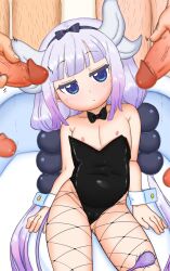 1girl 6+boys alternate_costume arms_at_sides black_bow black_bowtie black_hairband black_leotard black_pantyhose blue_eyes blush bow bowtie cameltoe censored closed_mouth collarbone dot_nose dragon_girl dragon_horns dragon_tail expressionless eyebrows eyelashes feet_out_of_frame fishnet_pantyhose fishnets flat_chest gradient_hair hairband highres horns hoshime kanna_kamui kobayashi-san_chi_no_maidragon large_variant_set leotard loli long_hair looking_at_viewer low_twintails male_masturbation masturbation mosaic_censoring multicolored_hair multiple_boys nipples pantyhose penis penis_close_to_face pink_hair playboy_bunny purple_hair sitting solo_focus strapless strapless_leotard surrounded surrounded_by_penises tail twintails two-tone_hair variant_set white_wrist_cuffs wrist_cuffs