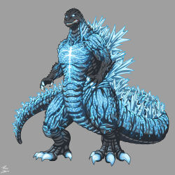 alternate_color bioluminescence burning_godzilla claws clenched_teeth elbow_spikes fangs full_body giant giant_monster glowing glowing_eyes glowing_mouth glowing_spikes godzilla godzilla_(series) godzilla_vs._destoroyah highres jaw kaiju long_tail monster no_humans phil-cho scales sharp_teeth spikes spines tail teeth
