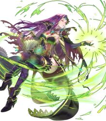 1girl alternate_costume ankle_boots ass book boots breasts cape capelet cleavage crossed_legs dress earrings female_focus fire_emblem fire_emblem_echoes:_shadows_of_valentia fire_emblem_heroes gloves gold_trim hair_ornament high_heel_boots high_heels highres huge_ass jewelry lips long_hair magic makeup matching_hair/eyes medium_breasts nintendo non-web_source official_alternate_costume official_art open_book pelvic_curtain purple_eyes purple_hair solo sonya_(fire_emblem_gaiden) suzuki_rika thighhighs thighs tiara torn_cape torn_clothes transparent_background wind