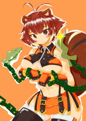 Rule 34 | 1girl, animal ears, blazblue, breasts, brown eyes, brown hair, female focus, large breasts, makoto nanaya, solo, squirrel ears, squirrel tail, tail, underboob