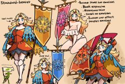 1girl absurdres banner blonde_hair blue_eyes breasts english_text highres mole mole_on_breast murgoten pointy_ears
