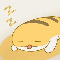 :3 chibi closed_eyes commentary creature drooling english_commentary facing_viewer grem_(gigi_murin) highres hololive hololive_english holome_november lying mascot mouth_drool on_floor on_stomach open_mouth out_of_frame sketch sleeping striped_fur two-tone_fur yellow_fur zzz
