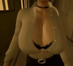 1girl 3d animated animated_gif black_bra bouncing_breasts bra breasts bursting_breasts choker cleavage huge_breasts hyouhen_bakunyuu_shinnin_kyoushi large_breasts solo teacher underwear