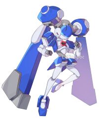 1girl absurdres android belt blazermate blue_eyes commission glowing glowing_eyes highres humanoid_robot joints lilinapocalypse mechanical_hair medarot no_mouth no_nose o-ring o-ring_belt robot robot_girl robot_joints solo twintails