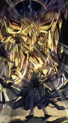 1boy cape dragon duel_monster highres long_hair male_focus red_eyes shi_(shooo_ttt) spiked_hair the_winged_dragon_of_ra yami_marik yu-gi-oh! yu-gi-oh!_duel_monsters