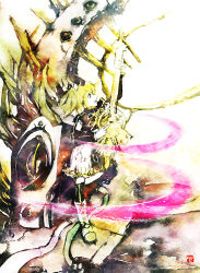 bad_id bad_pixiv_id blonde_hair guitar highres instrument kagamine_rin kagamine_rin_(reactor) meltdown muttiy roshin_yuukai_(vocaloid) short_hair twintails vocaloid