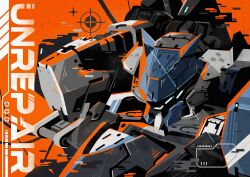 Rule 34 | armored core, armored core vi: fires of rubicon, blue eyes, glowing, glowing eyes, humanoid robot, kuroihato, mecha, mecha focus, no humans, orange background, robot, science fiction, shoulder cannon, steel haze ortus, upper body, weapon