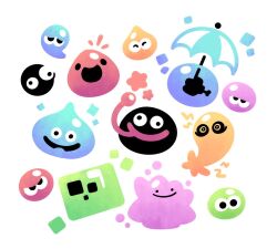 :d ^_^ animal black_eyes blue_slime_(terraria) chuchu_(zelda) closed_eyes closed_mouth creature ditto dragon_quest electric_chuchu electricity floating gen_1_pokemon gooey_(kirby) happy holding holding_umbrella kirby_(series) kreamy_kae looking_at_viewer minecraft minimalism nintendo no_humans open_mouth pink_slime_(slime_rancher) pokemon puyo_(puyopuyo) puyopuyo slime_(creature) slime_(dragon_quest) slime_(minecraft) slime_(substance) slime_rancher smile solid_circle_eyes terraria the_legend_of_zelda translated umbrella world_of_goo