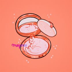 animal artist_name bad_id bad_twitter_id cat highres lying meyoco mirror no_humans on_side orange_background original powder simple_background sparkle white_cat