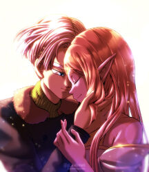 Rule 34 | 1boy, 1girl, absurdres, blue eyes, chronoa, colored skin, dragon ball, dragon ball heroes, dragon ball xenoverse, happy, highres, long hair, pea-bean, pink hair, pointy ears, purple hair, purple skin, short hair, smile, super dragon ball heroes, trunks (dragon ball), trunks (future) (dragon ball), trunks (future) (xeno) (dragon ball)