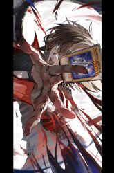 Rule 34 | 1boy, between fingers, brown eyes, brown hair, card, cerakuro, demon wings, duel academy uniform (yu-gi-oh! gx), duel monster, dynamic pose, elemental hero neos, energy, highres, holding, holding card, jacket, open mouth, red jacket, wings, yu-gi-oh!, yu-gi-oh! gx, yubel, yuki judai
