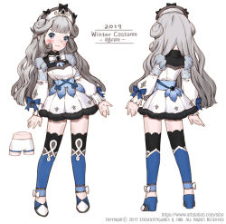 2017 artstation_username blue_eyes blush character_request reference_sheet commentary_request dragon_nest grey_hair korean_commentary korean_text long_hair siho_white standing translation_request underwear watermark web_address