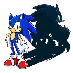 abelmunizjr angry blue_fur claws fangs gloves highres monster scary_face sega shoes size_difference smile smirk socks sonic_(series) sonic_the_hedgehog sonic_the_werehog sonic_unleashed transformation werehog werewolf