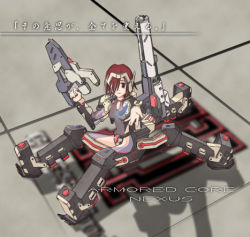 1girl armored_core armored_core_nexus female_focus fromsoftware full_body gun hier lowres mecha_musume sitting solo weapon