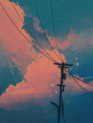 Rule 34 | cloud, cloudy sky, commentary, ele artworks, english commentary, highres, no humans, original, outdoors, power lines, scenery, signature, sky, utility pole
