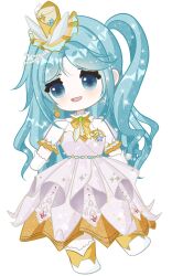 Rule 34 | 1girl, absurdres, blue eyes, blue hair, boots, bow, bow choker, bowtie, chibi, choker, deformed, dress, earrings, eyelashes, frilled choker, frilled headwear, frilled sleeves, frills, full body, gloves, hair between eyes, happy, hat, hat ornament, highres, infinity nikki, jewelry, light particles, long dress, long hair, looking ahead, mini hat, mini top hat, mismatched eyebrows, multicolored boots, nikki (series), one side up, origami, paper crane, pleated dress, puffy short sleeves, puffy sleeves, see-through clothes, see-through sleeves, short sleeves, simple background, socks, solo, sparkle, sphere earrings, standing, star (symbol), star earrings, strapless, strapless dress, tareme, top hat, two-tone boots, very long hair, wavy hair, white background, white boots, white dress, white gloves, white socks, wings of wishes (infinity nikki), yellow boots, yellow bow, yellow bowtie, yellow choker, yellow hat, zhizhizhizhizhizong