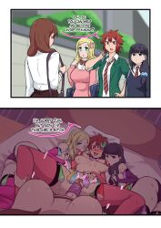Rule 34 | 1futa, 3girls, aizawa tomo, back, bed, black hair, blonde hair, bracelet, carol olston, cheating (relationship), clothed sex, clothes, condom, condom on penis, elbow gloves, english text, futa with female, futanari, futanari pov, gloves, gundou misuzu, highres, jewelry, leg grab, looking at viewer, looking back, lying, missionary, multiple girls, netorare, nipples, on bed, partially undressed, penis, ponytail, pov, pussy, red hair, sex, short hair, side ponytail, thighhighs, tomo-chan wa onna no ko, ukaya masaru, used condom, used condom on penis, vaginal