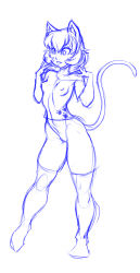 animal_ears breasts cat_ears cat_girl cat_tail clumzor crop_top highres knee-highs nathy paw_print paw_print_pattern perky_breasts nipples short_hair sketch small_breasts socks tail thick_thighs thighs