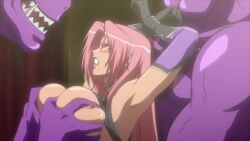 animated breasts cum cum_in_pussy cum_inflation cum_on_floor cum_overflow dark-skinned_female dark_skin grabbing_another&#039;s_breast groping huge_breasts inflation ingrid_(taimanin_asagi) long_hair orc rape tagme taimanin_(series) taimanin_murasaki video