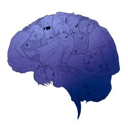 6+boys album_cover_redraw aotsuki_eito blue_theme brain cape closed_mouth commentary derivative_work gakuran glasses grin hair_slicked_back highres hood hood_down hooded_jacket jacket knees_up last_defense_academy_school_uniform long_sleeves looking_at_viewer male_focus male_underwear monochrome multiple_boys pants rectangular_eyewear sayonara_wo_oshiete school_uniform semi-rimless_eyewear shirei40 short_hair simple_background sitting skull smile spoilers sunglasses sweat the_hundred_line_-last_defense_academy- topless_male under-rim_eyewear underwear white_background