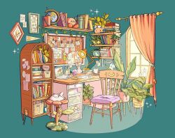 Rule 34 | animal, animal crossing, artist name, book, book stack, bookshelf, bug, butterfly, candle, cat, chair, clutter, commentary, crescent, cup, curtains, day, desk, english commentary, evergreenqveen, globe, gyroid (animal crossing), indoors, insect, kirby, kirby (series), lamp, nintendo, no humans, original, pet toy, picture frame, plant, potted plant, scenery, shelf, simple background, sparkle, sunlight, table, window