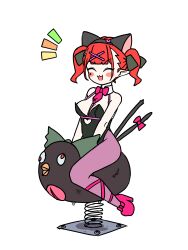 Rule 34 | 1girl, :3, :d, ^ ^, absurdres, alternate costume, alternate hairstyle, animal ear hairband, animal ears, black leotard, blush, breasts, cat ear hairband, cat ears, cat tail, cleavage, closed eyes, detached collar, fake animal ears, full body, hairband, heart, high heels, highres, kaenbyou rin, leotard, multiple tails, open mouth, pantyhose, pink pantyhose, ptt fries, rabbit hole (vocaloid), red eyes, red hair, reiuji utsuho, reiuji utsuho (bird), simple background, smile, solo, tail, touhou, two side up, two tails, white background