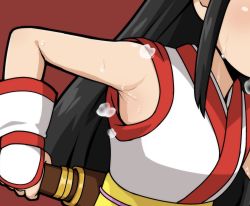 Rule 34 | 1girl, ainu clothes, armpits, black hair, bow, breasts, close-up, highres, knife, long hair, nakoruru, samurai spirits, simple background, solo, sweat, yuuya (blue scarab)