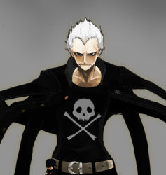 Rule 34 | atlus, bad id, bad pixiv id, belt, darao, delinquent, dro, charm (object), male focus, persona, persona 4, scar, shirogane naoto, skull, solo, tatsumi kanji, white hair