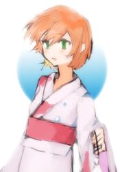 1girl blush gen_1_pokemon green_eyes gym_leader hair_between_eyes hair_down japanese_clothes kimono misty_(pokemon) nintendo orange_hair pokemon pokemon_(anime) pokemon_(classic_anime) pokemon_ep020 robe short_hair smile yukata