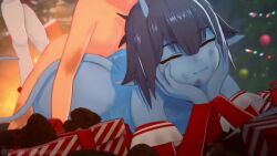 1boy 1girl 3d 60+fps :3 ^_^ age_difference animated anna_anon artist_name ass audible_speech black_hair blue_horns blue_skin breasts brown_hair chocolate christmas christmas_tree closed_eyes coal colored_skin completely_nude demon_girl demon_horns detached_sleeves dirty dirty_face elbow_gloves gift gloves green_eyes grin hair_between_eyes happy_sex head_rest hetero highres horns indoors kneehighs koikatsu_(medium) looking_at_viewer looping_animation lying medium_breasts nipples nude on_stomach onee-shota original prone_bone red_eyes red_sleeves sex sex_from_behind short_hair shota skin-covered_horns smile socks sound tagme tail tongue tongue_out twitter_username video watermark white_socks