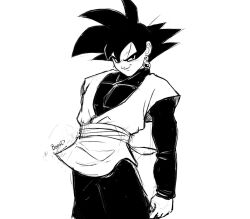 1boy black_bodysuit black_hair black_pants bodysuit bonot dougi dragon_ball dragon_ball_super earrings goku_black greyscale jewelry long_sleeves looking_at_viewer monochrome pants potara_earrings saiyan sash sketch smirk solo spiked_hair